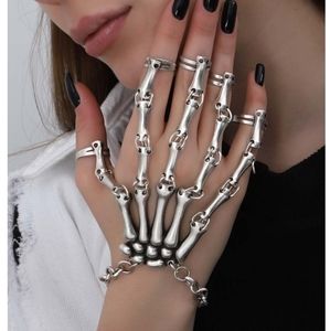 YUSHÍ Fine Silver Plated Skeleton Hand Wrist To Ring Bracelet